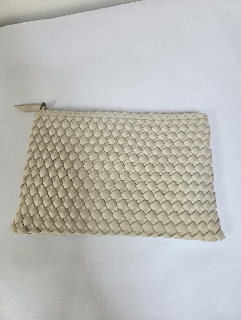 Naghedi Woven Neoprene Zip Pouch Cosmetic Bag Clutch Cream Ivory